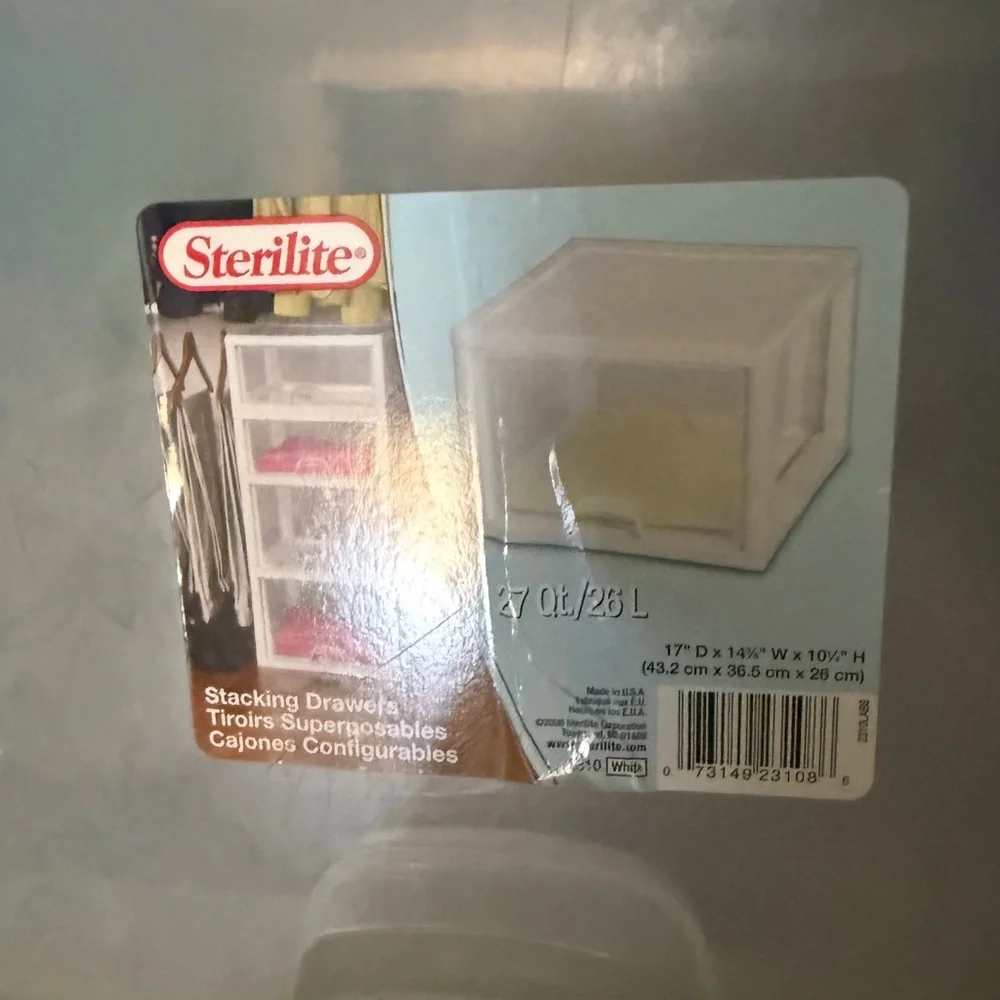 Sterilite Clear Storage Drawer 27qt stackable white drawer storage bin closet